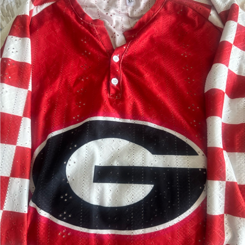 Georgia Bulldogs Red and White Checkered Jersey with Logo